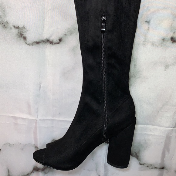 8 Take Me Higher Black Over The Knee Peep Toe Heeled Boots - Picture 6 of 13